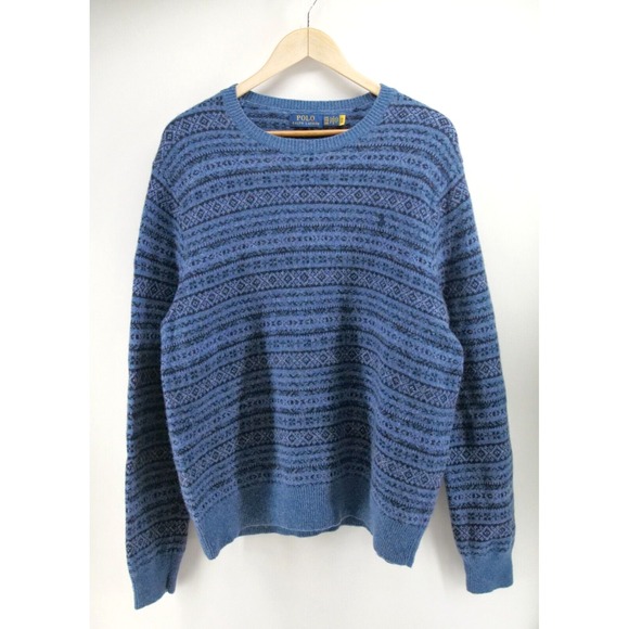 Polo Ralph Lauren Sweater Mens 2XL Blue Wool‎ Fair Isle Crew Neck